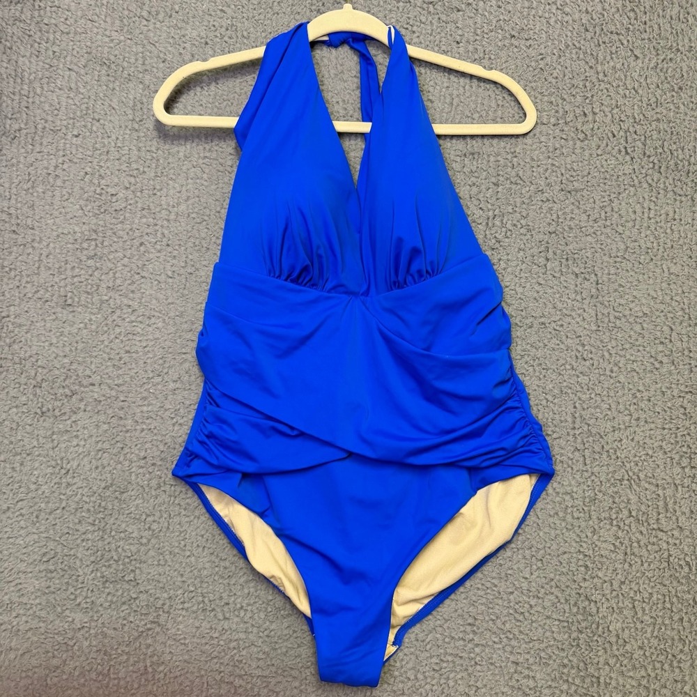 Swimsuits For All Women's Blue Halter Ruched One Piece Swimsuit Size 20 Plus